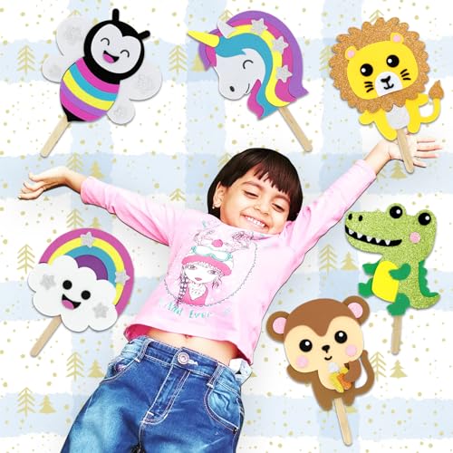 VKPI 6 Popstick Puppets Craft Kit – Foam Animal Puppets for Kids, Ages 4+