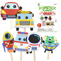 VKPI Popstick Puppets Craft Kit – 6 Foam Art Projects for Kids Ages 4+ (Car & Space Theme)