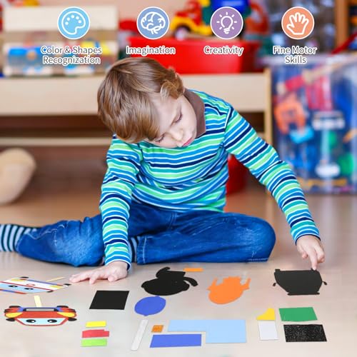 VKPI Popstick Puppets Craft Kit – 6 Foam Art Projects for Kids Ages 4+ (Car & Space Theme)