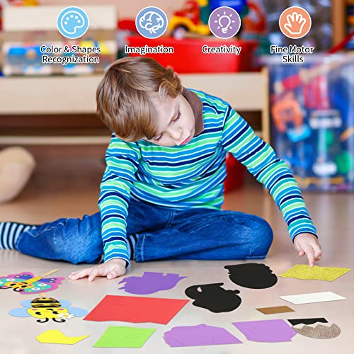 VKPI Popstick Puppets Craft Kit for Kids Ages 4+ – 6 Foam Dinosaur & Butterfly Puppets, No Glue Needed