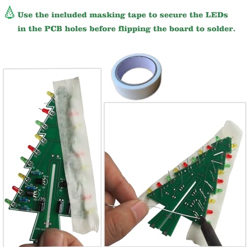 VOGURTIME 3D Christmas Tree Soldering Kit – DIY LED Flashing Light Project with 36 LEDs