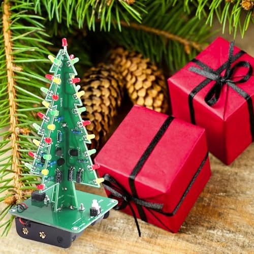VOGURTIME 3D Christmas Tree Soldering Kit – DIY LED Flashing Light Project with 36 LEDs