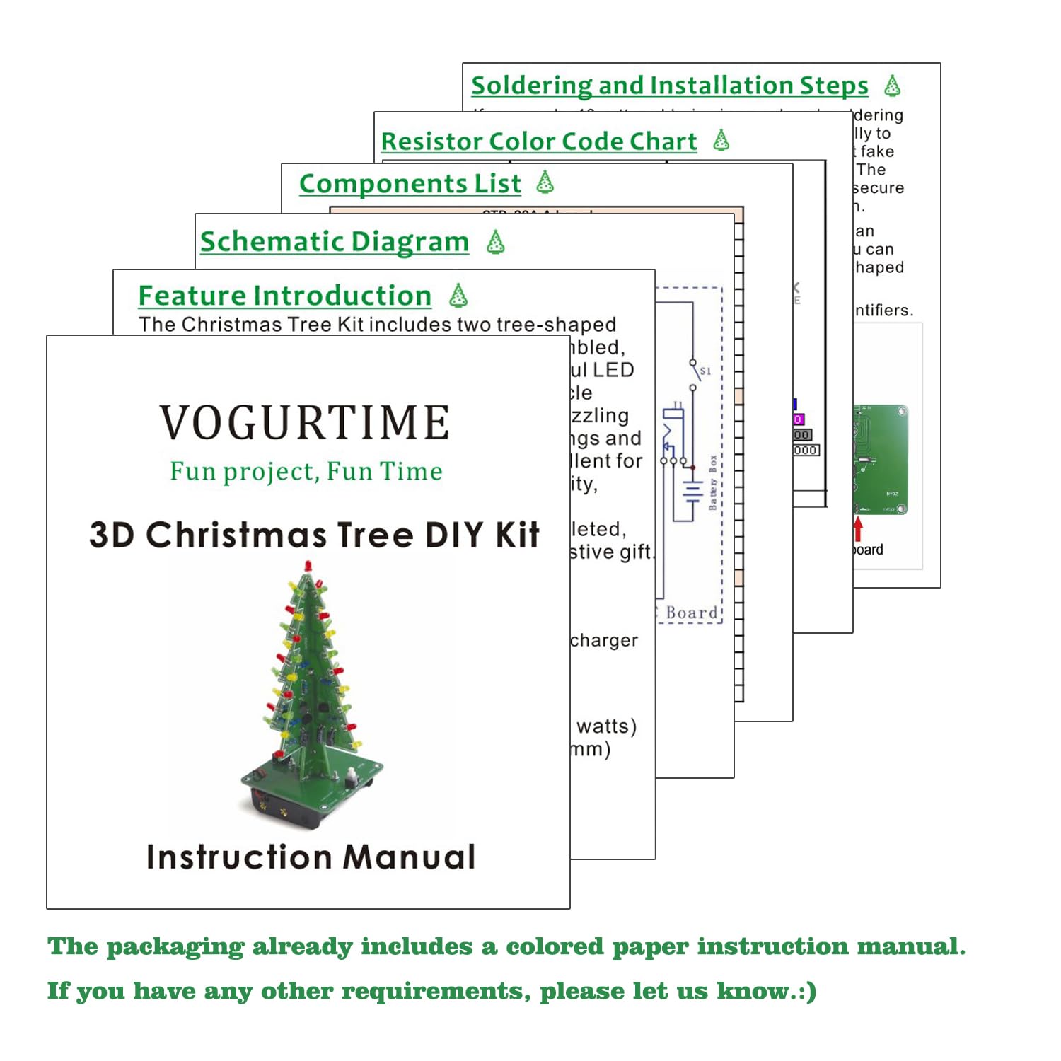 VOGURTIME 3D Christmas Tree Soldering Kit – DIY LED Flashing Light Project with 36 LEDs