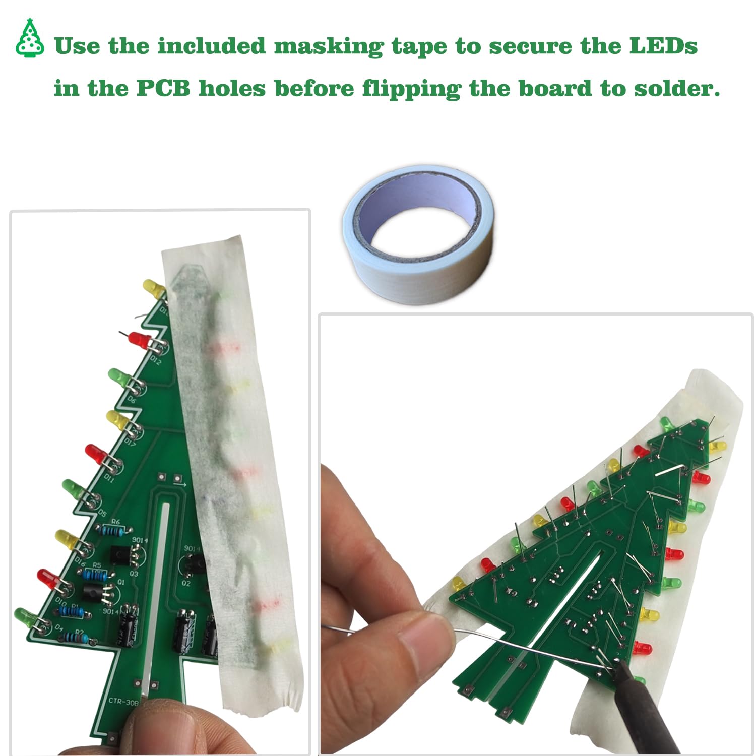 VOGURTIME 3D Christmas Tree Soldering Kit – DIY LED Flashing Light Project with 36 LEDs