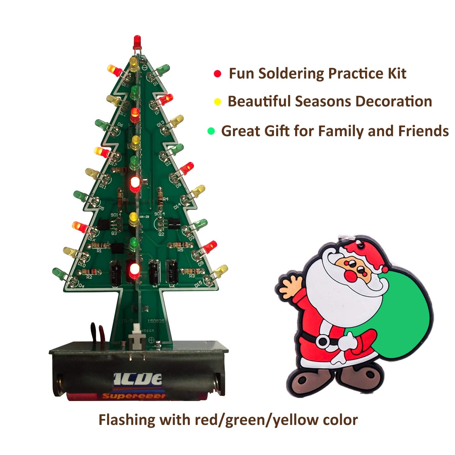 VOGURTIME 3D Christmas Tree Soldering Kit – DIY LED Flashing Light Project with 36 LEDs