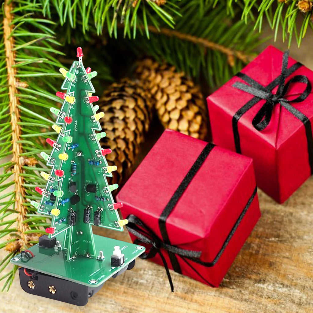 VOGURTIME 3D Christmas Tree Soldering Kit – DIY LED Flashing Light Project with 36 LEDs