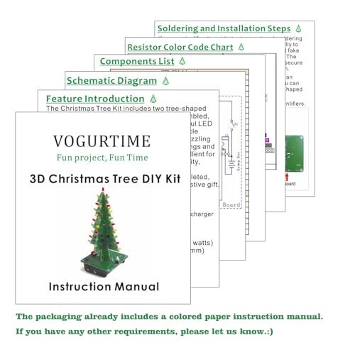 VOGURTIME 3D Christmas Tree Soldering Kit – DIY LED Flashing Light Project with 36 LEDs