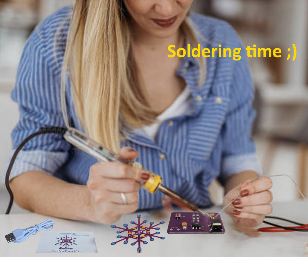 VOGURTIME Snowflake Soldering Practice Kit – 24 LEDs with 6 Flashing Effects, STEM DIY Electronics Project for Beginners