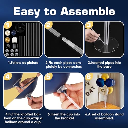 Voircoloria Balloon Stand Kit 4 Sets Navy Gold Party Decorations