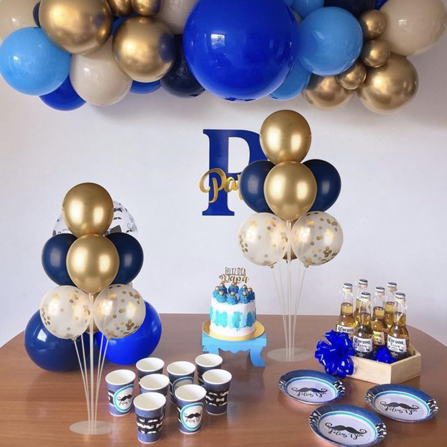 Voircoloria Balloon Stand Kit 4 Sets Navy Gold Party Decorations
