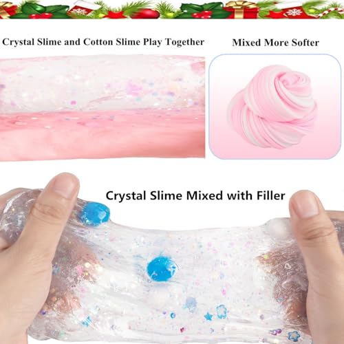Vomkela Mermaid Slime Kit - Clear & Cloud Slime Bucket with 300ml Pink Slime, 12 Fillings, 5 Resin Accessories - DIY Stress Relief Toy for Kids Birthday Party