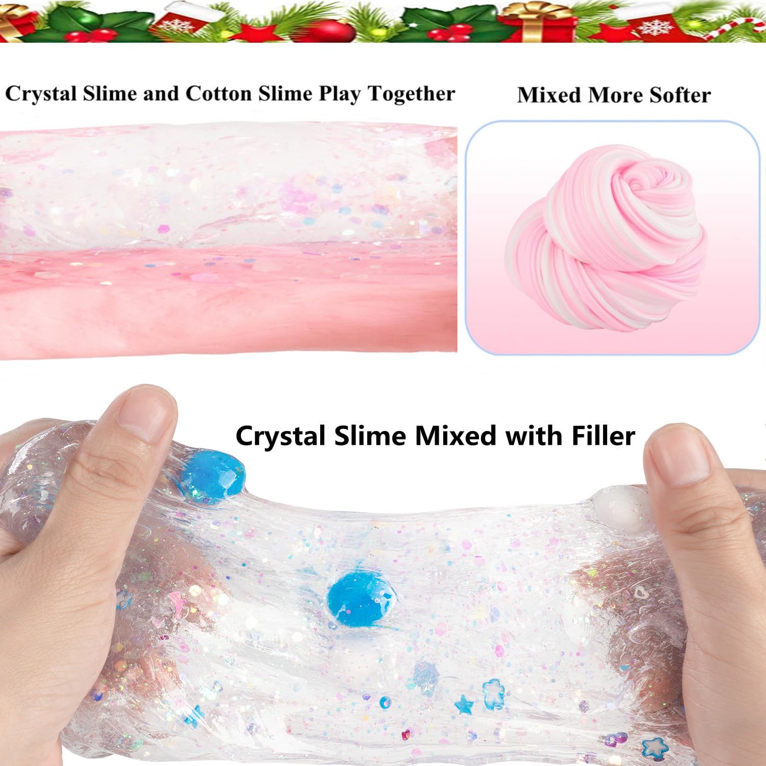 Vomkela Mermaid Slime Kit - Clear & Cloud Slime Bucket with 300ml Pink Slime, 12 Fillings, 5 Resin Accessories - DIY Stress Relief Toy for Kids Birthday Party
