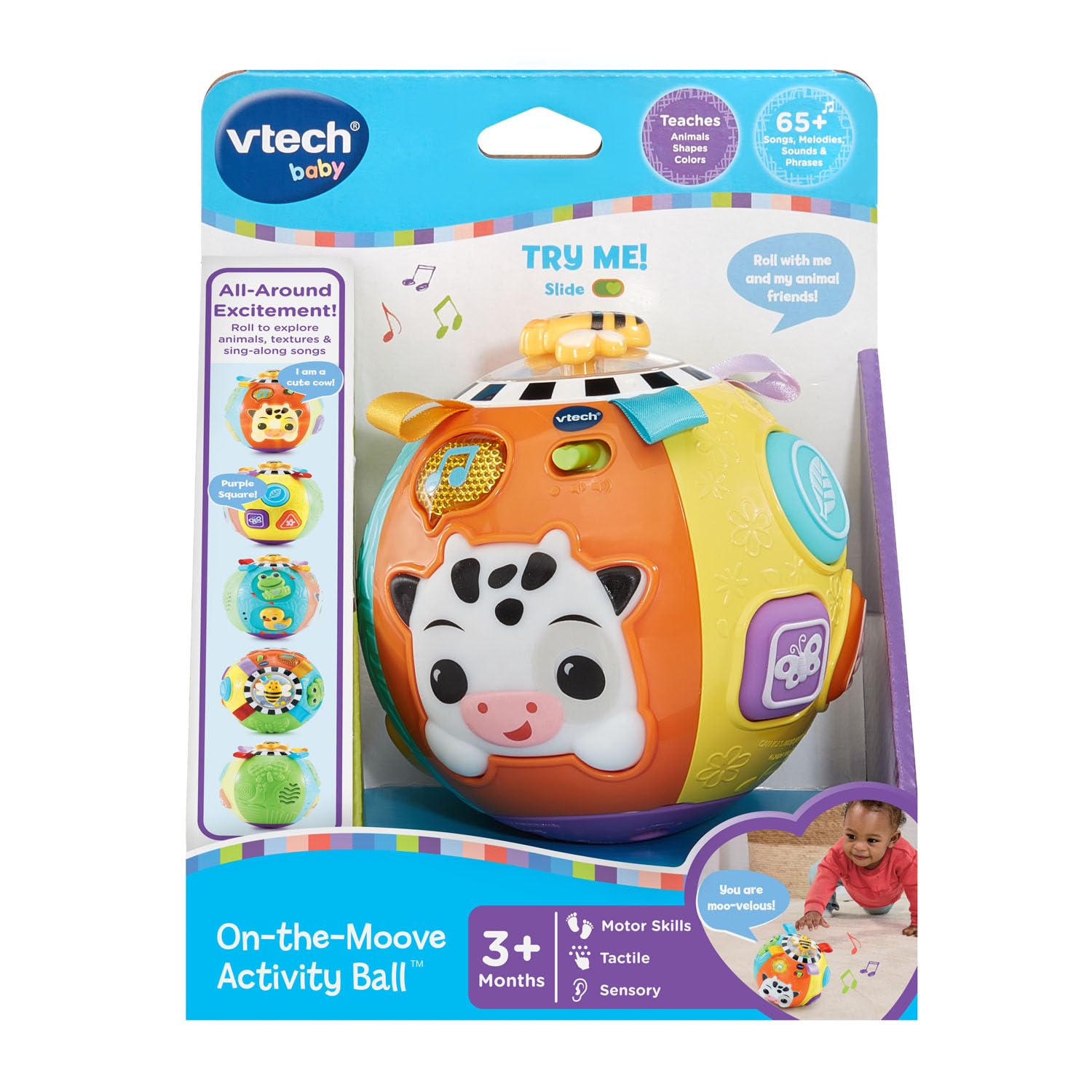 VTech Baby On-the-Moove Activity Ball – Motion-Activated Crawling Toy with Textures and Sounds, Orange