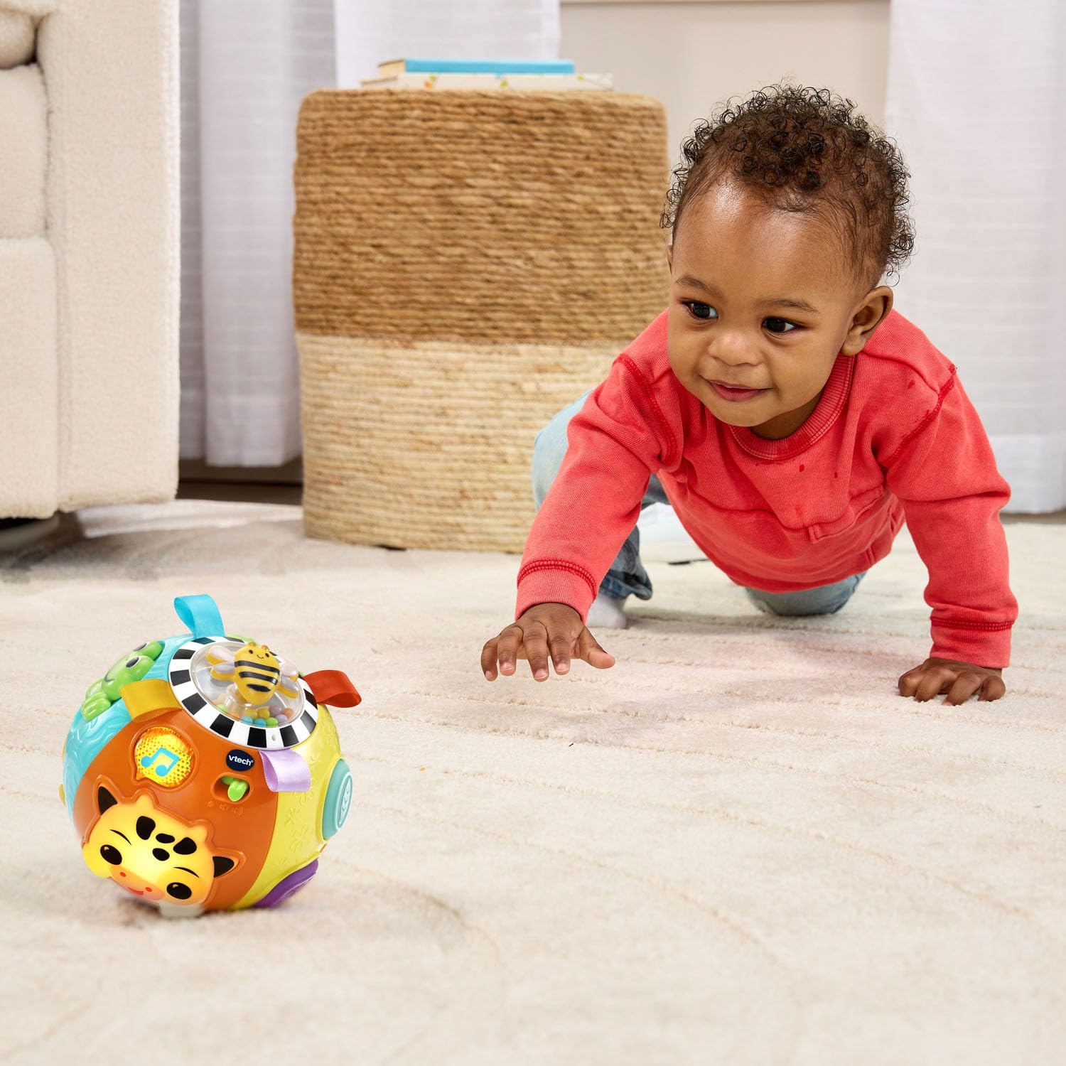 VTech Baby On-the-Moove Activity Ball – Motion-Activated Crawling Toy with Textures and Sounds, Orange