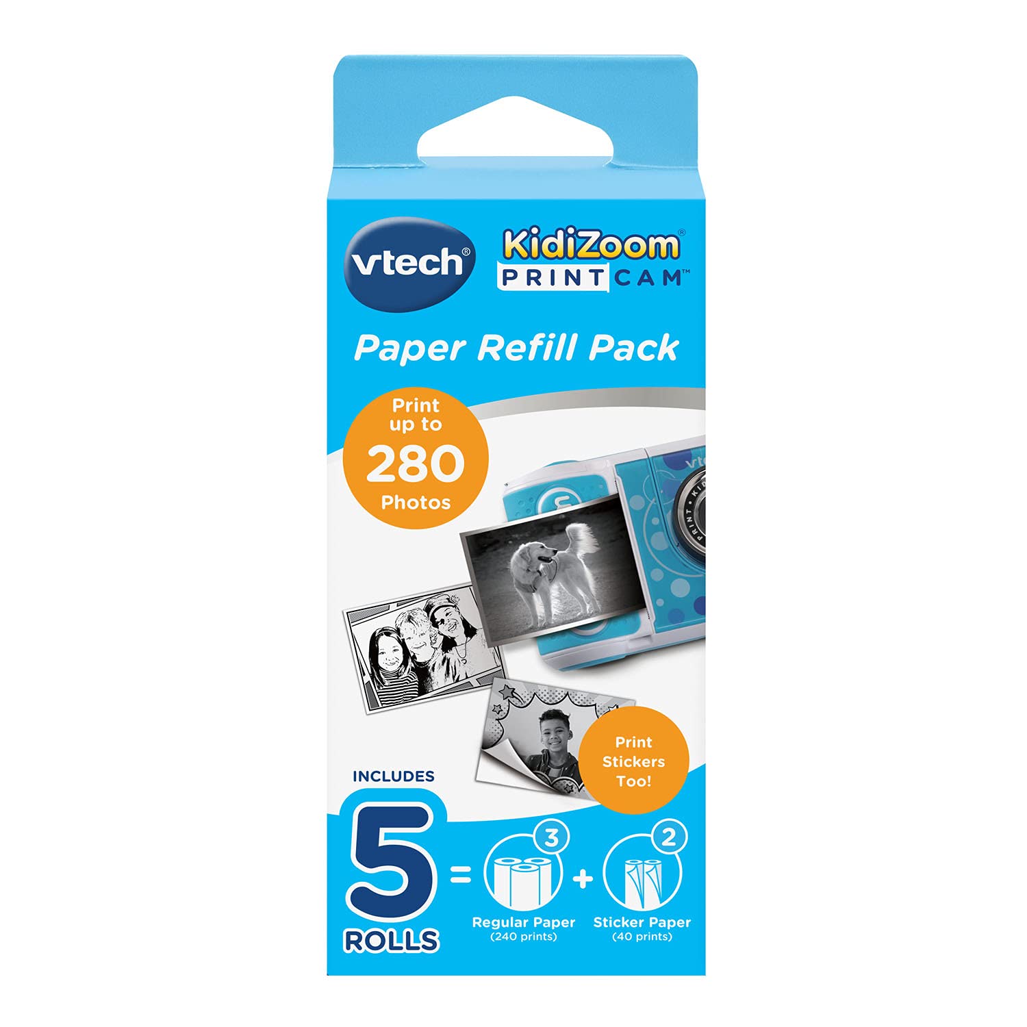 VTech KidiZoom PrintCam Paper Refill Pack – 3 Thermal Rolls + 2 Sticker Rolls, 80 Photos per Roll, No Ink Required