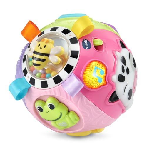 VTech On-the-Moove Activity Ball, Pink – Motion-Activated Crawling Toy with Textures and Animal Friends