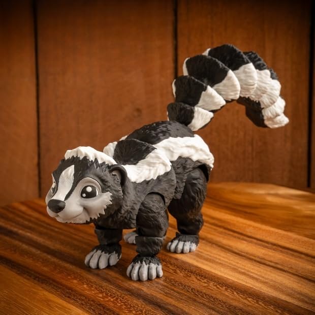 VUNDO 3D Printed Articulated Skunk Fidget Toy – 6-Inch Grey Flexible Desk Decoration