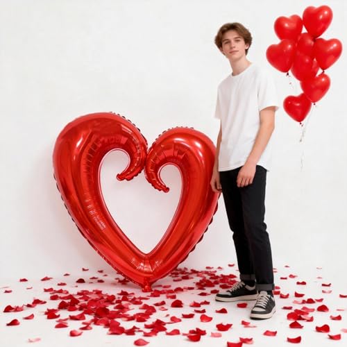 Vurxanqo 100-Piece Red Foil & Latex Anniversary Decorations Set with Heart Balloons, Pendants, and Rose Petals