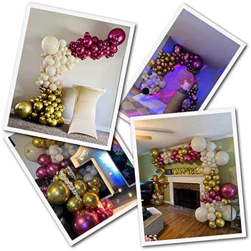Vurxanqo Metallic Magenta, Gold & White Balloon Garland Arch Kit - 134 Balloons for Bachelorette, Birthday Party Decor
