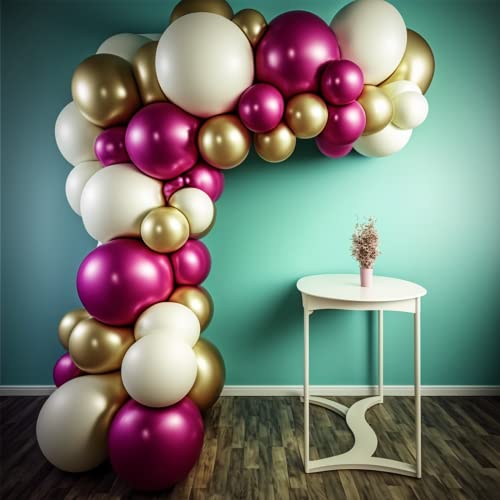 Vurxanqo Metallic Magenta, Gold & White Balloon Garland Arch Kit - 134 Balloons for Bachelorette, Birthday Party Decor