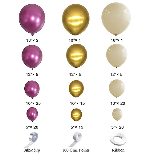 Vurxanqo Metallic Magenta, Gold & White Balloon Garland Arch Kit - 134 Balloons for Bachelorette, Birthday Party Decor