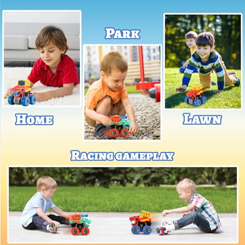 VUSUMOK 2-Pack Dinosaur Monster Trucks: Push-and-Go Toys with Lights and Sounds for Ages 2-7