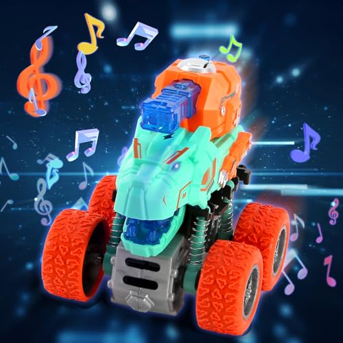 VUSUMOK 2-Pack Dinosaur Monster Trucks: Push-and-Go Toys with Lights and Sounds for Ages 2-7