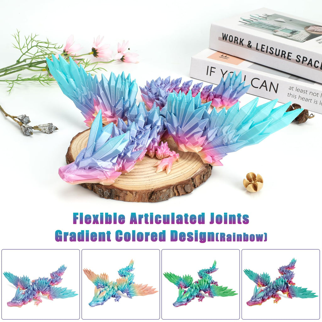 VUTIKPIX 18-Inch 3D Printed Articulated Crystal Dragon - Large Fidget Toy and Desk Decor, Fully Movable Wings, Eco-Friendly PLA