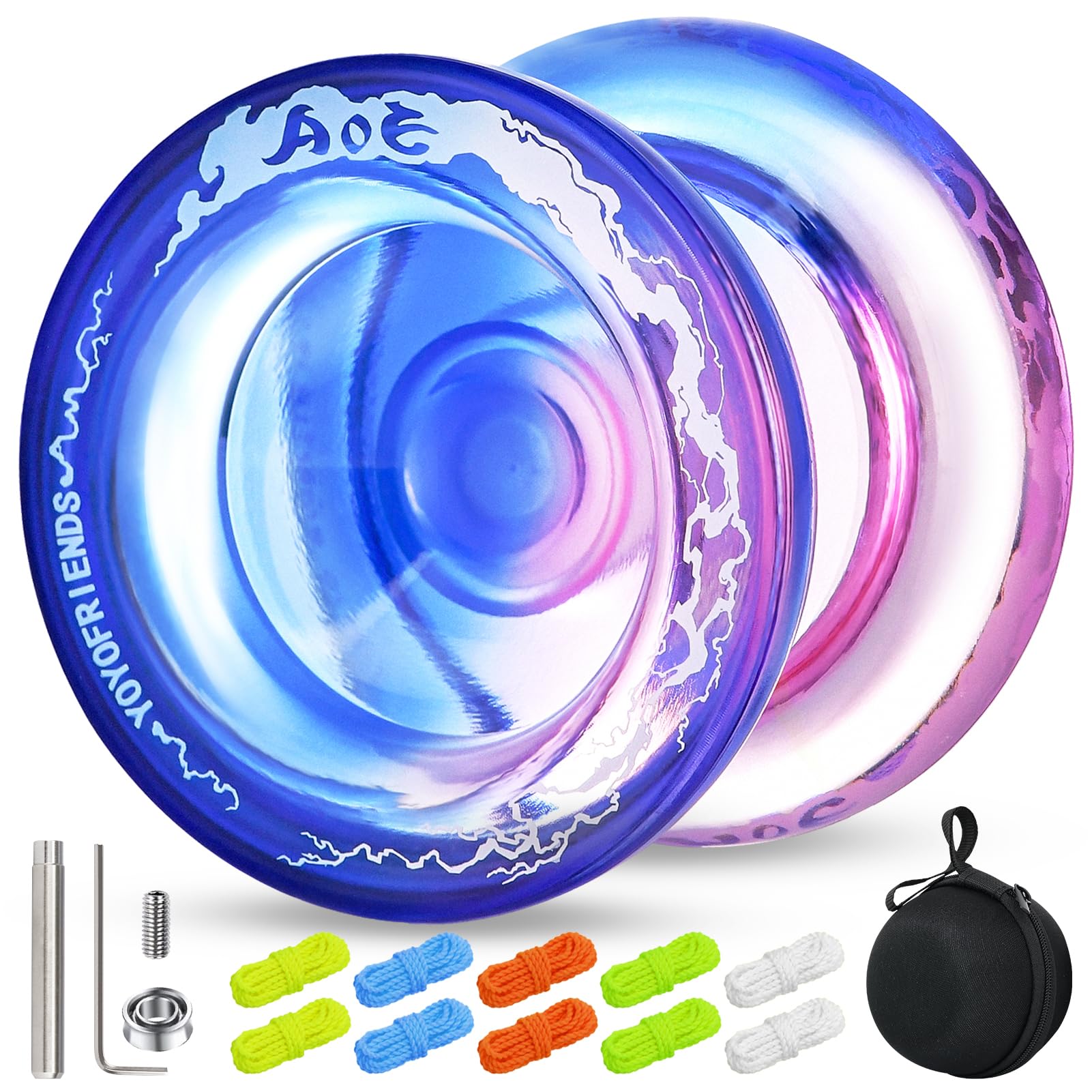 Wabesmanis AOE Responsive & Unresponsive Yoyo – Beginner to Pro, with Finger Spin, 10 Strings, Bearing Tool