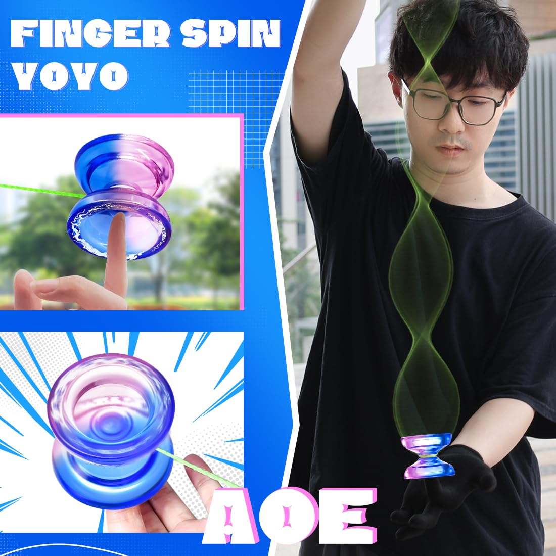 Wabesmanis AOE Responsive & Unresponsive Yoyo – Beginner to Pro, with Finger Spin, 10 Strings, Bearing Tool