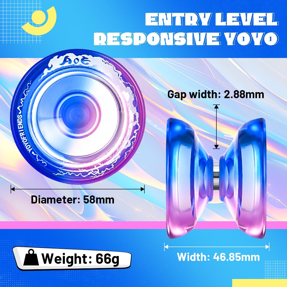 Wabesmanis AOE Responsive & Unresponsive Yoyo – Beginner to Pro, with Finger Spin, 10 Strings, Bearing Tool