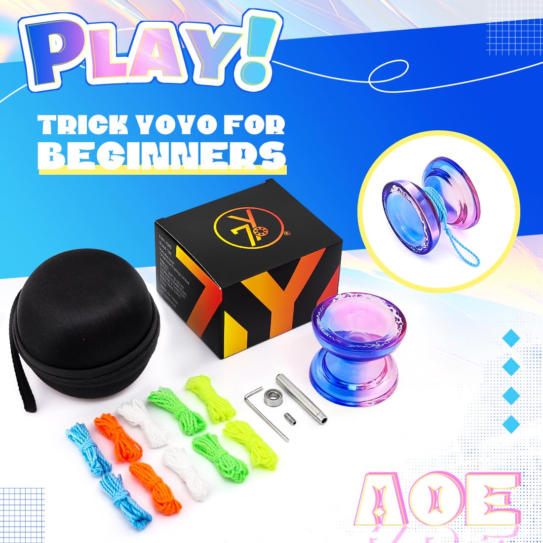 Wabesmanis AOE Responsive & Unresponsive Yoyo – Beginner to Pro, with Finger Spin, 10 Strings, Bearing Tool