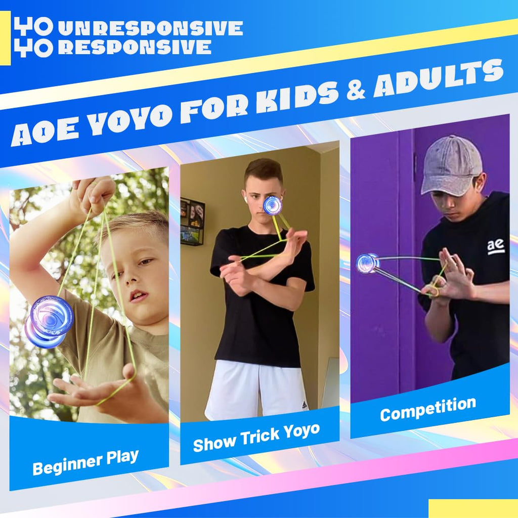 Wabesmanis AOE Responsive & Unresponsive Yoyo – Beginner to Pro, with Finger Spin, 10 Strings, Bearing Tool