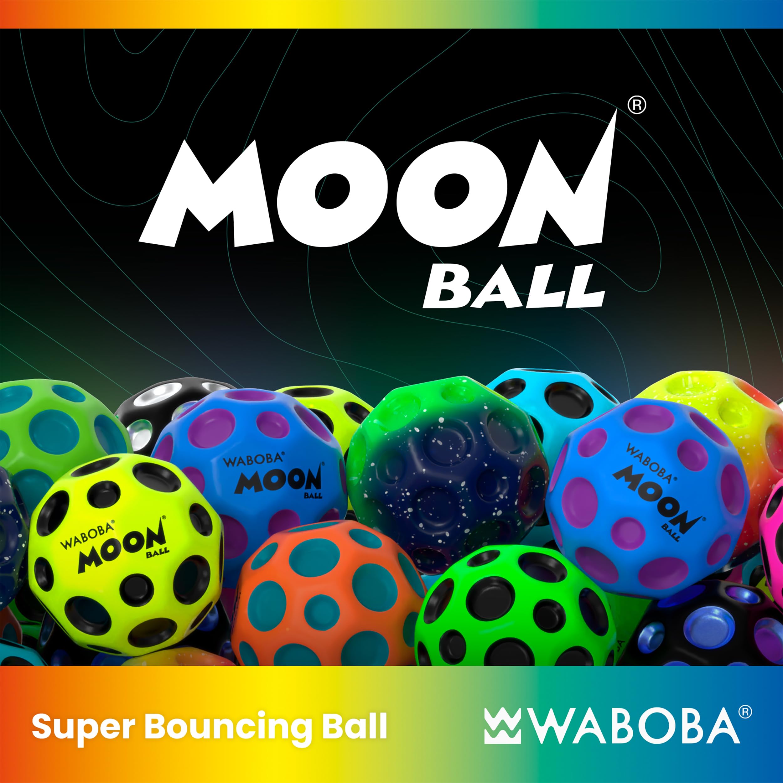 Waboba Moon Ball Rainbow – Super High Bouncy Ball with Zero Gravity Foam & Pop Sound for All Ages