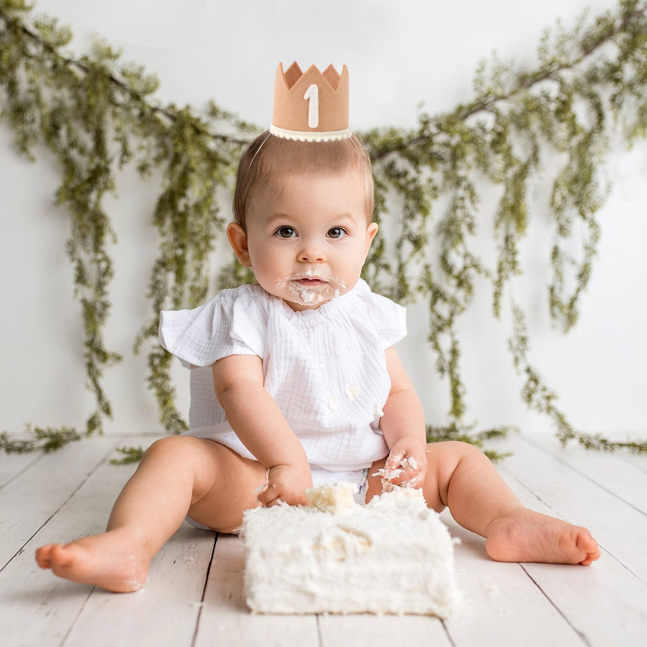 WAHAWU Baby 1st Birthday Crown - Pink Candy Color Headwear with Number 1 Design for Birthday Party Decor