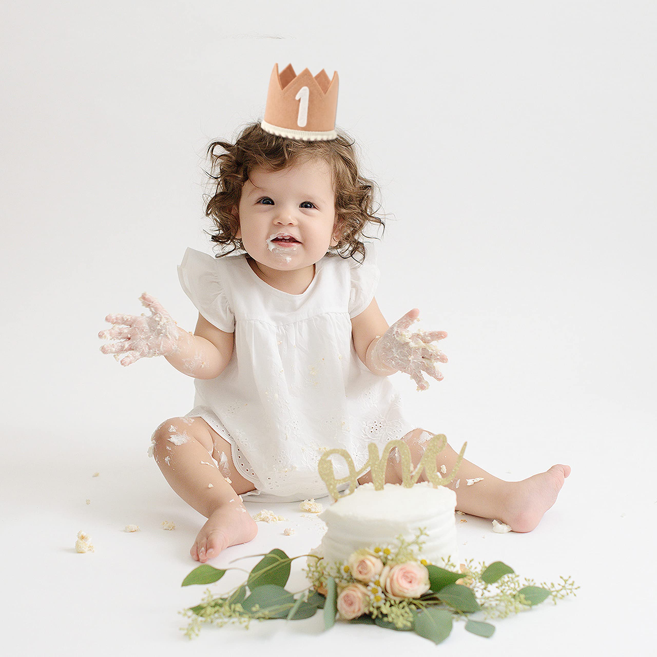WAHAWU Baby 1st Birthday Crown - Pink Candy Color Headwear with Number 1 Design for Birthday Party Decor