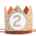 WAHAWU Baby Crown for 2nd Birthday - Glitter Crown Hat with Elastic Headband (Brown)