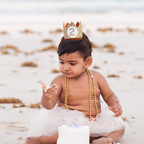 WAHAWU Baby Crown for 2nd Birthday - Glitter Crown Hat with Elastic Headband (Brown)