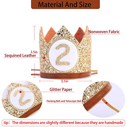 WAHAWU Baby Crown for 2nd Birthday - Glitter Crown Hat with Elastic Headband (Brown)