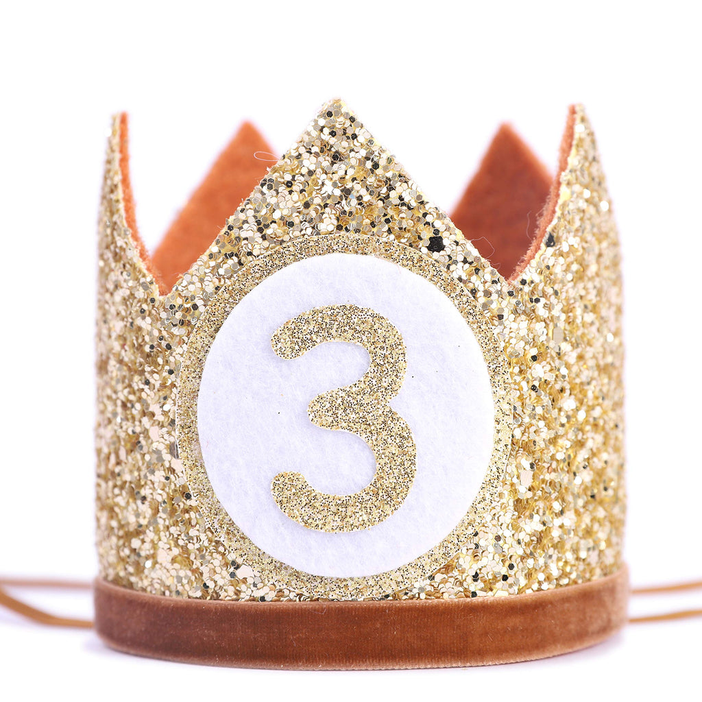 WAHAWU Baby Crown for 3rd Birthday - Glitter Crown Hat, Handmade Party Headwear for Toddlers