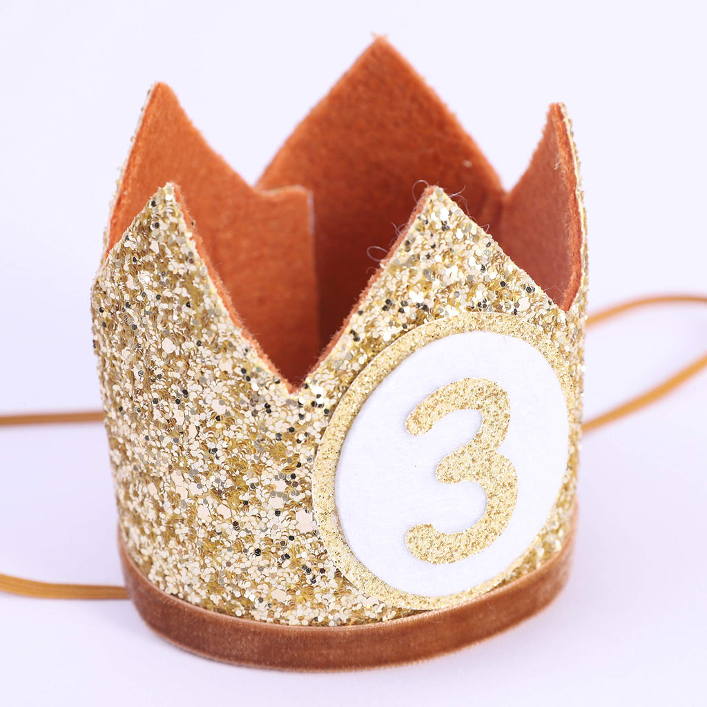 WAHAWU Baby Crown for 3rd Birthday - Glitter Crown Hat, Handmade Party Headwear for Toddlers
