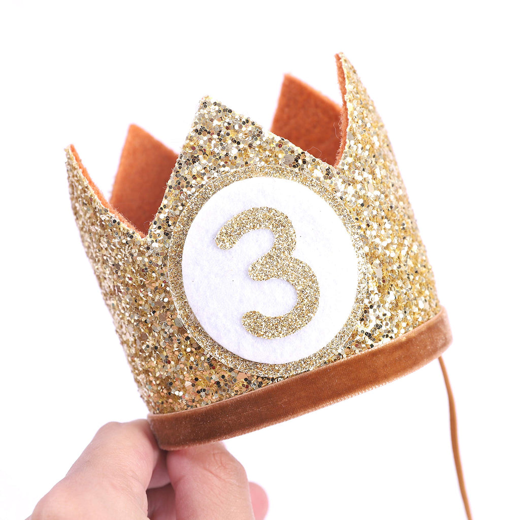 WAHAWU Baby Crown for 3rd Birthday - Glitter Crown Hat, Handmade Party Headwear for Toddlers