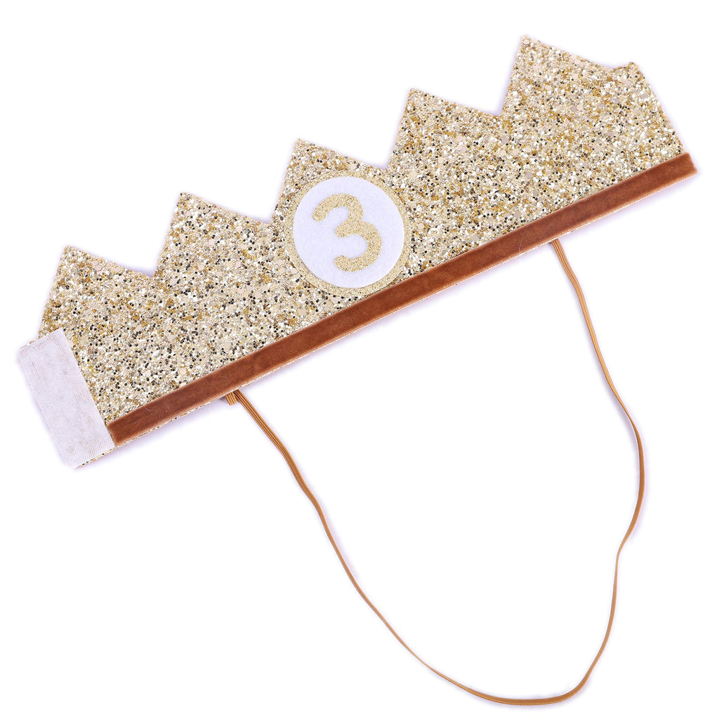 WAHAWU Baby Crown for 3rd Birthday - Glitter Crown Hat, Handmade Party Headwear for Toddlers