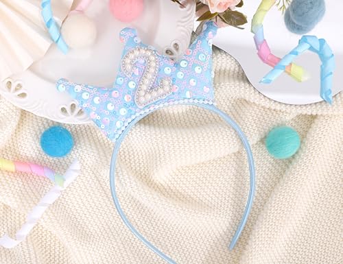 WAHAWU Blue 1st Birthday Headband – Glitter Sequin Crown Tiara with Pearls for Girls