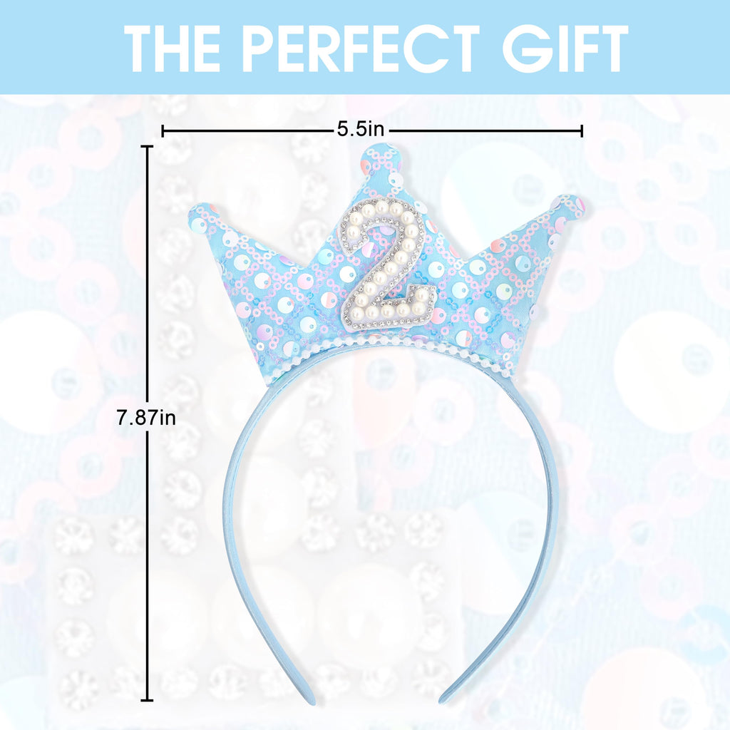 WAHAWU Blue 1st Birthday Headband – Glitter Sequin Crown Tiara with Pearls for Girls