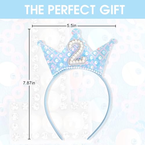 WAHAWU Blue 1st Birthday Headband – Glitter Sequin Crown Tiara with Pearls for Girls
