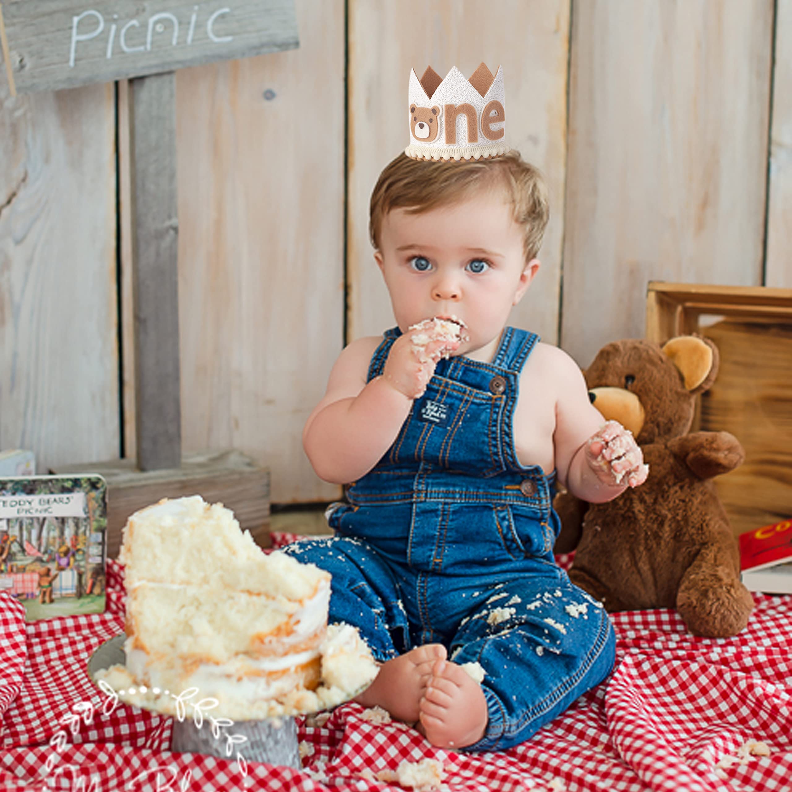 WAHAWU Little Bear Wild One First Birthday Crown Hat – Neutral Baby Headwear for Boys & Girls