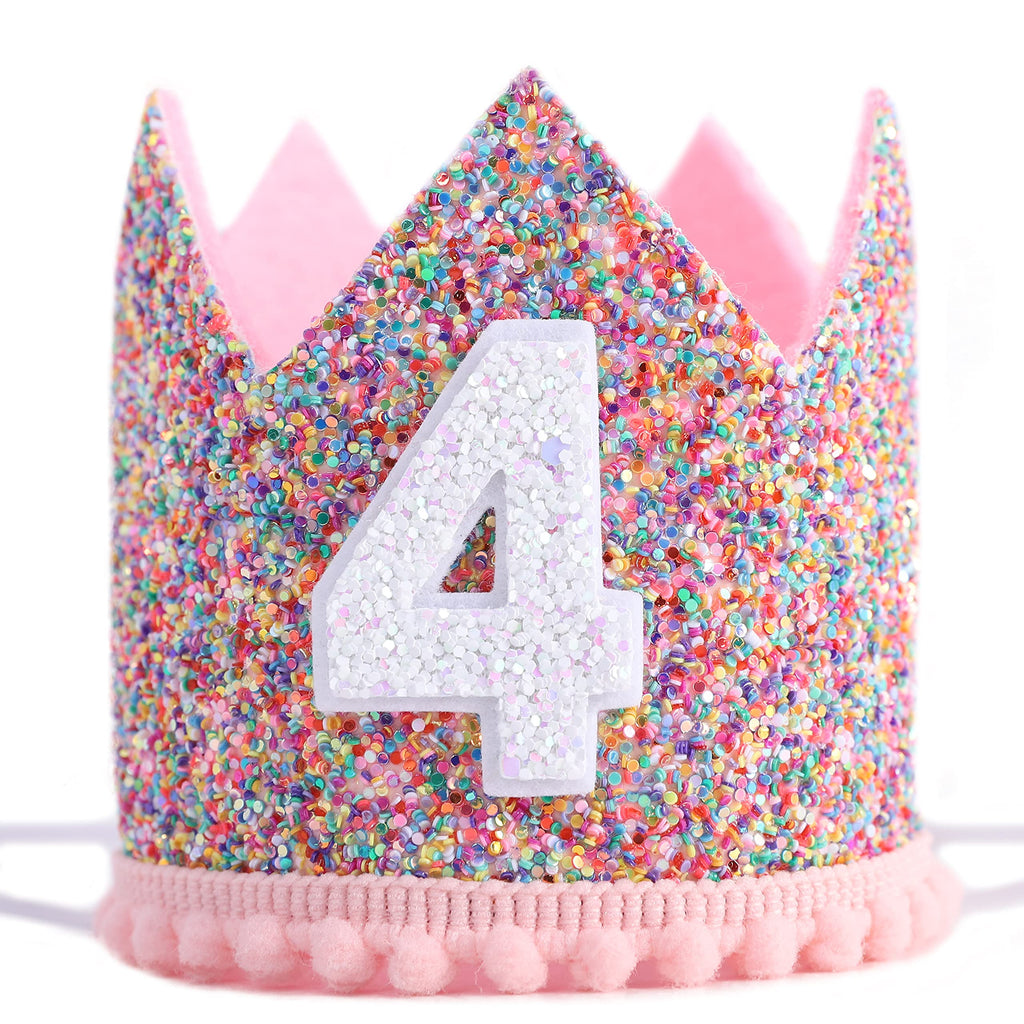 WAHAWU Rainbow Crown – Handmade Glitter Birthday Hat for Girls, 4th Party Photo Prop