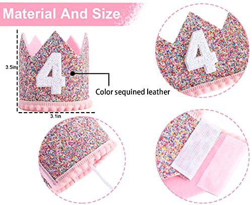 WAHAWU Rainbow Crown – Handmade Glitter Birthday Hat for Girls, 4th Party Photo Prop