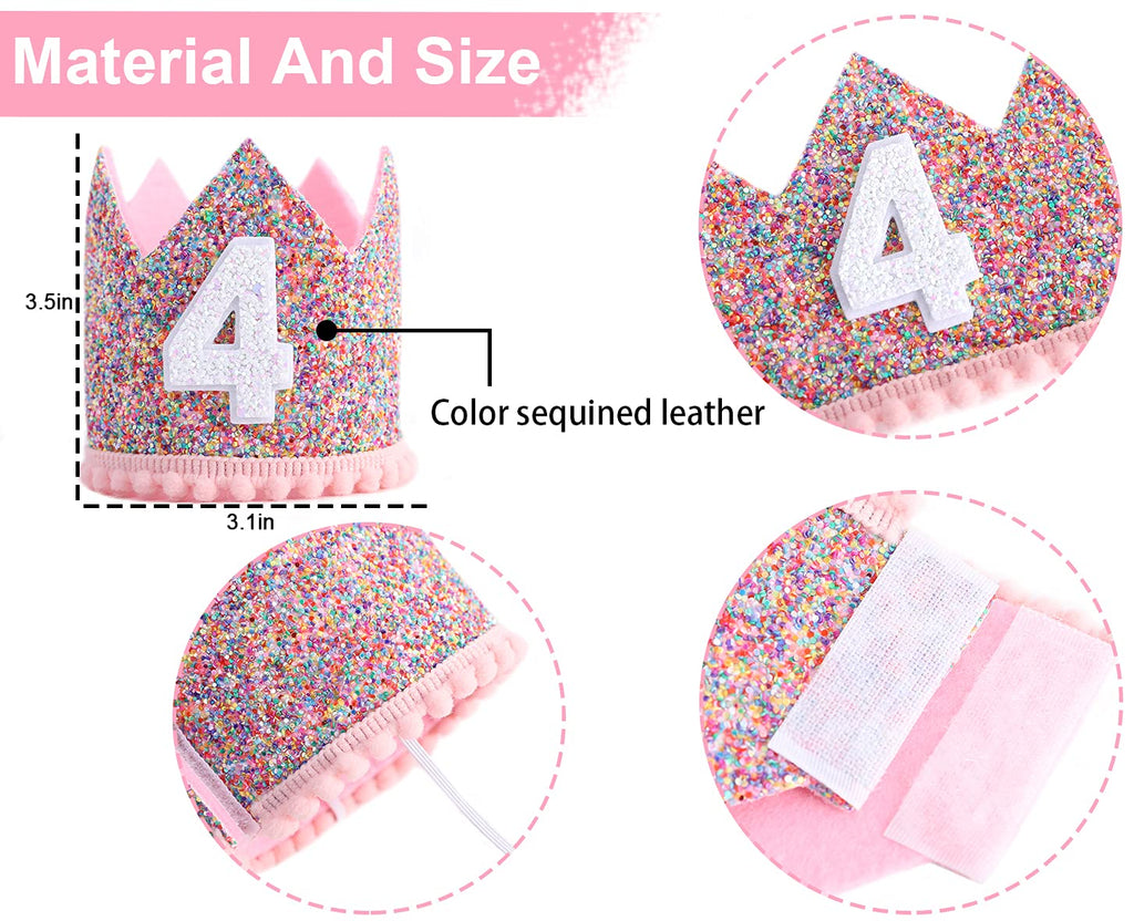 WAHAWU Rainbow Crown – Handmade Glitter Birthday Hat for Girls, 4th Party Photo Prop